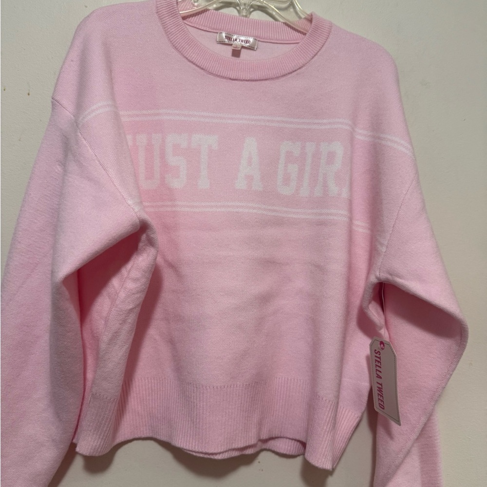 Stella Tweed Soft Pink Crew Neck Sweater